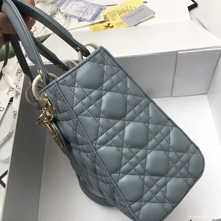 Cheap Lambskin Lady Medium Blue Bag Dior Gold Sky Cannage 0323 Luxury